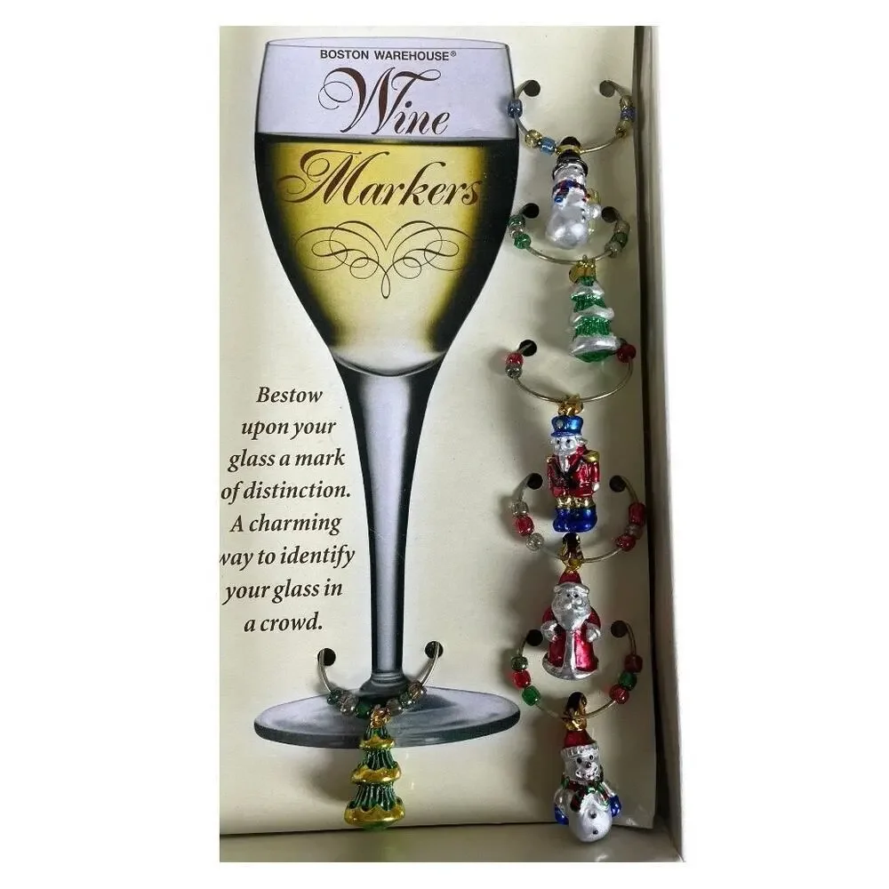 Vintage 2001 Boston Warehouse Christmas Wine Markers Quantity-6